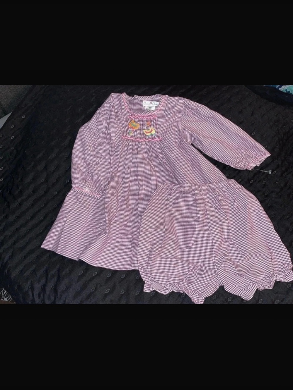Petit Ami Pink Gingham Long-Sleeve Dress with Bloomers